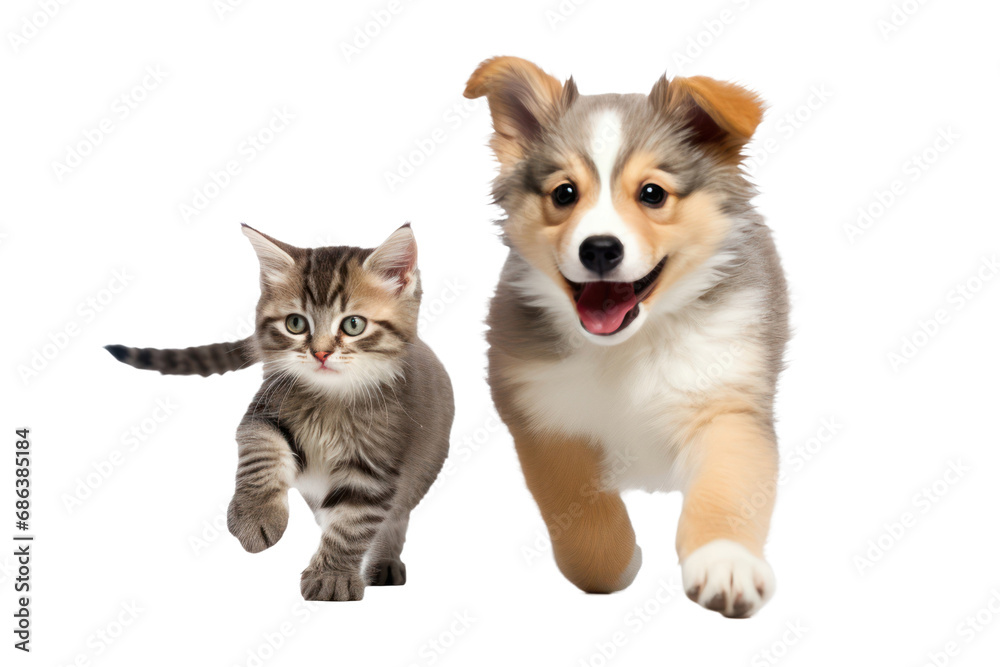 Dog and kitten isolated on transparent background