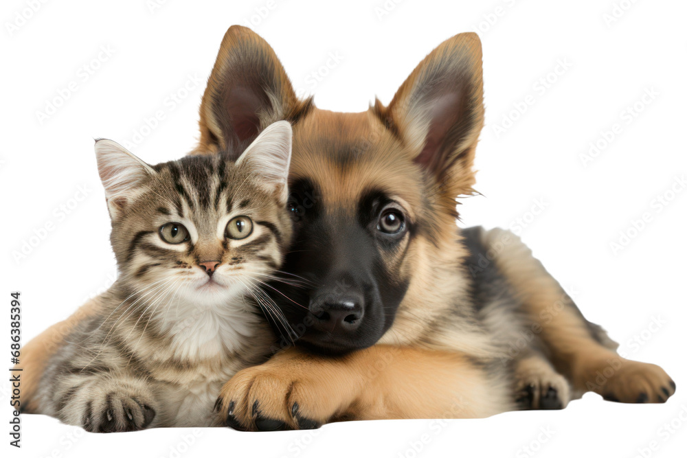 Dog and kitten isolated on transparent background