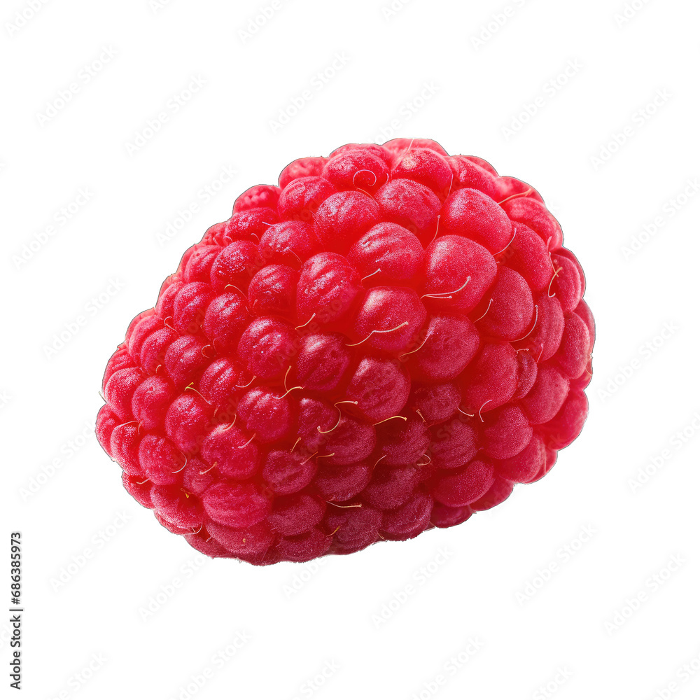 A Single Plump Raspberry With a Velvety Texture. Isolated on a Transparent Background. Cutout PNG. A Single Plump Raspberry With a Velvety Texture. Isolated on a Transparent Background. Cutout PNG.