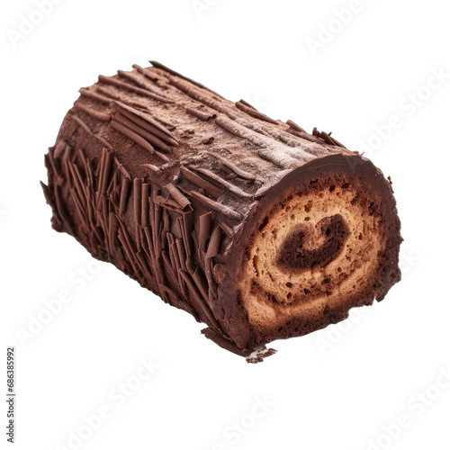 A Single Slice of a Traditional Yule Log Cake. Isolated on a Transparent Background. Cutout PNG.