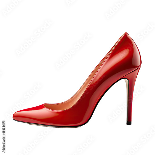 An Elegant Red High Heel Shoe. Isolated on a Transparent Background. Cutout PNG.