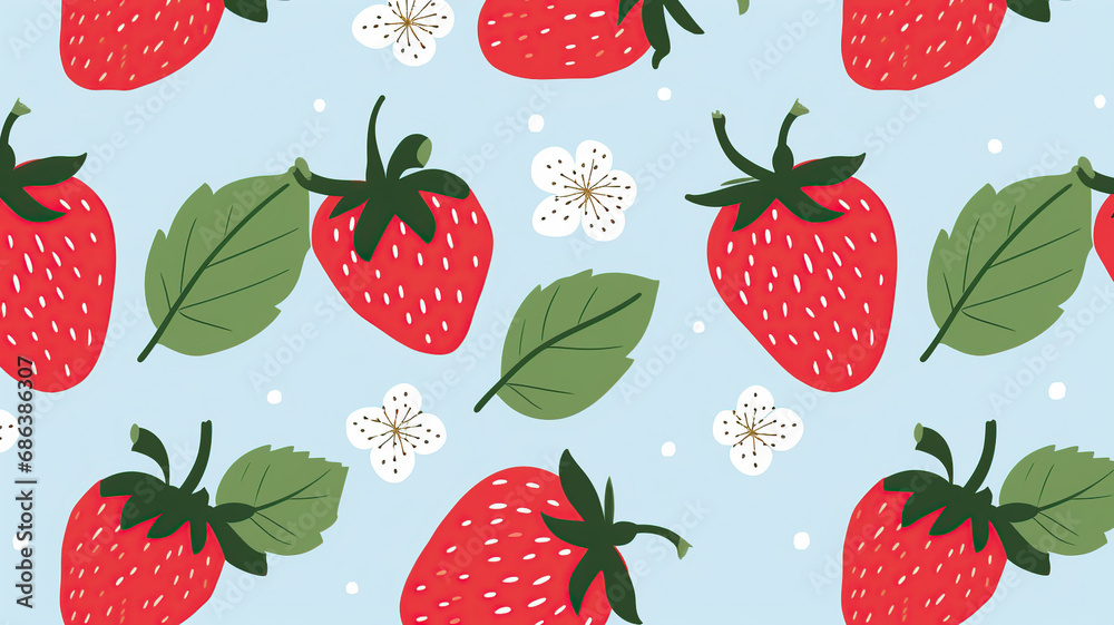 Vector cute seamless cartoon pattern with strawberries Vector cute seamless cartoon pattern with strawberries