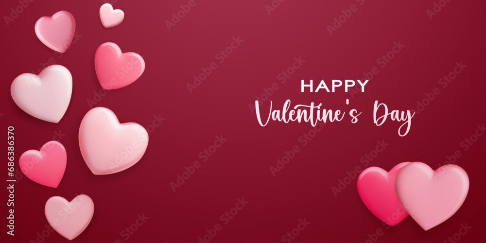 Valentine's day illustration with many red and pink hearts and holiday inscription