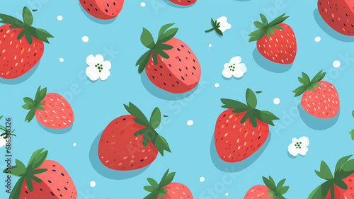 Vector cute seamless cartoon pattern with strawberries