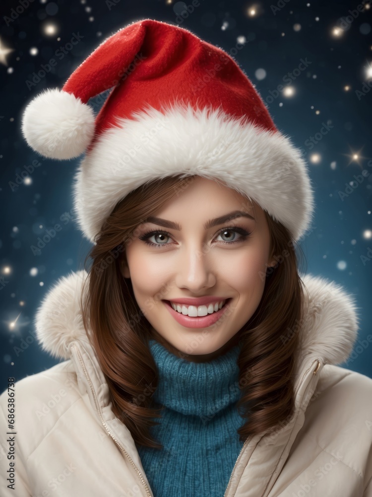 Smiling Woman in Santa Hat During Snowfall 26 Smiling Woman in Santa Hat During Snowfall 26
