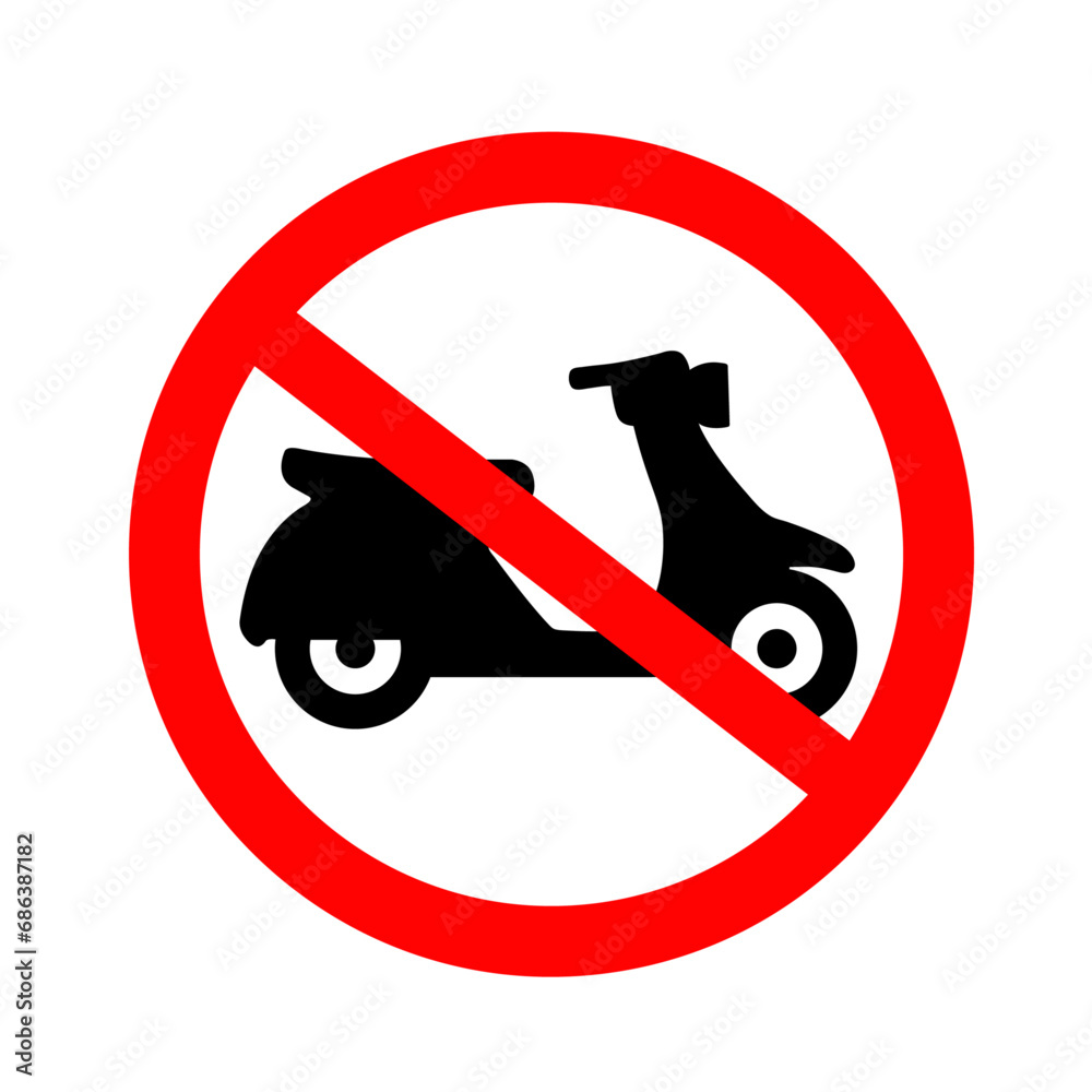 No Scooter Allowed Sign. No motorcycle Sign Or No Parking Sign. No motorbike Prohibit Icon. Moped Access Forbidden. Attention Icon No E-Scooter Road Sign No Scooter Allowed Sign. No motorcycle Sign Or No Parking Sign. No motorbike Prohibit Icon. Moped Access Forbidden. Attention Icon No E-Scooter Road Sign