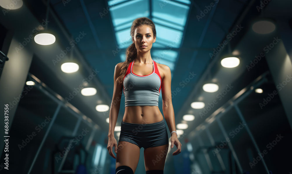 Bodybuilding athlete woman in gym doing exercises with weights. Bodybuilding athlete woman in gym doing exercises with weights.