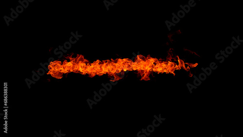 Freeze motion of fire flames isolated on black background