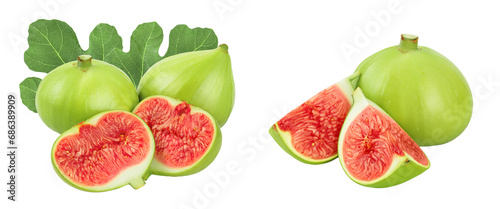 Ripe green fig fruit isolated on white background with full depth of field