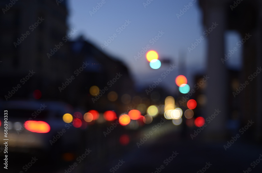 Blurred view of night city street