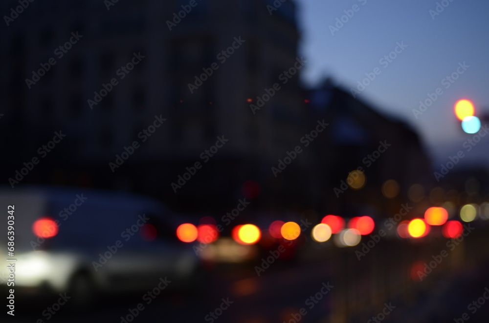 Blurred view of night city street