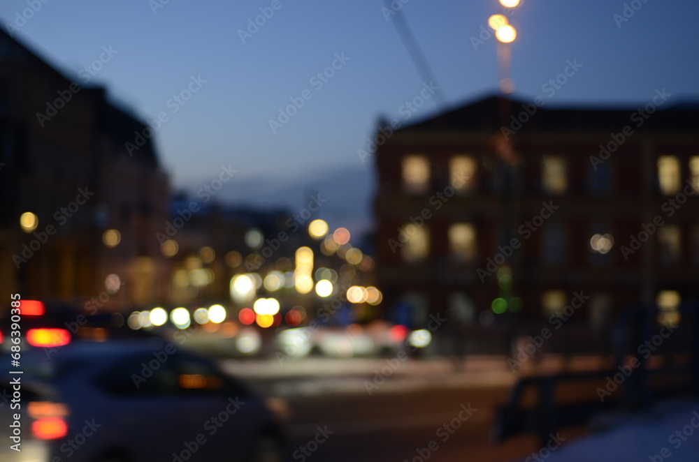Fototapeta premium Blurred view of night city street