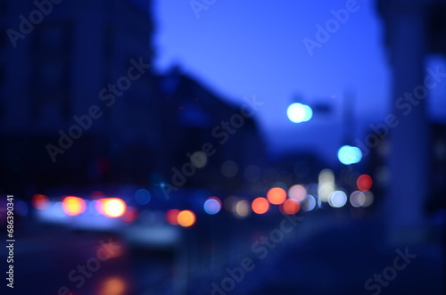 Blurred view of night city street