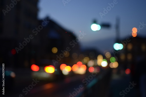 Blurred view of night city street