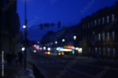 Blurred view of night city street