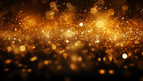 golden glow particles abstract bokeh background. festive background with sparkles.