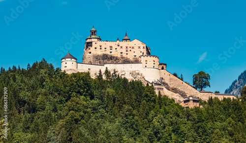 Fortress Hohenwerfen on a sunny summer day at Werfen, Pongau, Salzburg, Austria