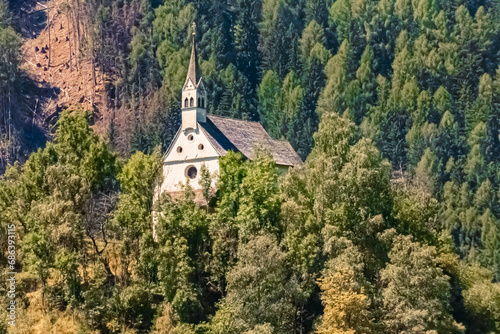 Chapel Saint Zeno on a sunny summer day at Reifenstein, Castel Tasso, Sterzing, Wipptal, Trentino, Bozen, South Tyrol photo
