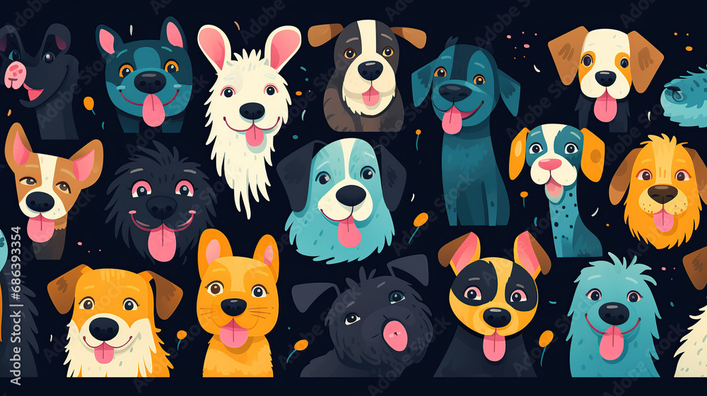 Vector seamless pattern with cute dogs