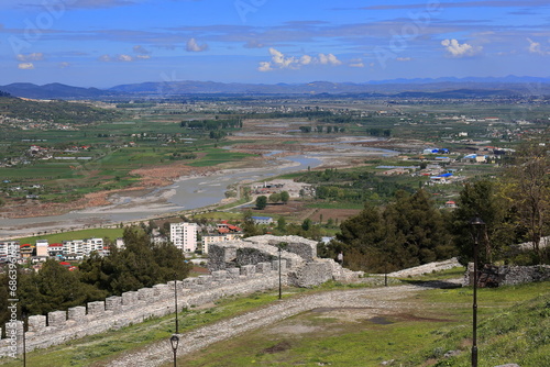 View from the Holy Trinity Church over the western wall of the city fortress to the NW and the Osum river valley. Berat-Albania-088 photo