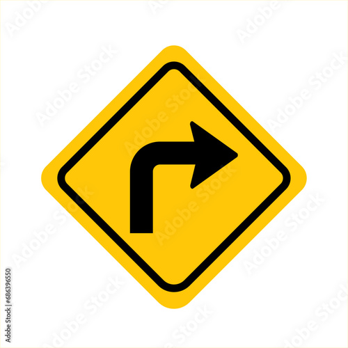 Turn right yellow road sign. Sharp right curve. Traffic warning signs. Vector illustration isolated on white background. EPS10 Free Download Turn right yellow road sign. Sharp right curve. Traffic warning signs. Vector illustration isolated on white background. EPS10 - GFXLoad