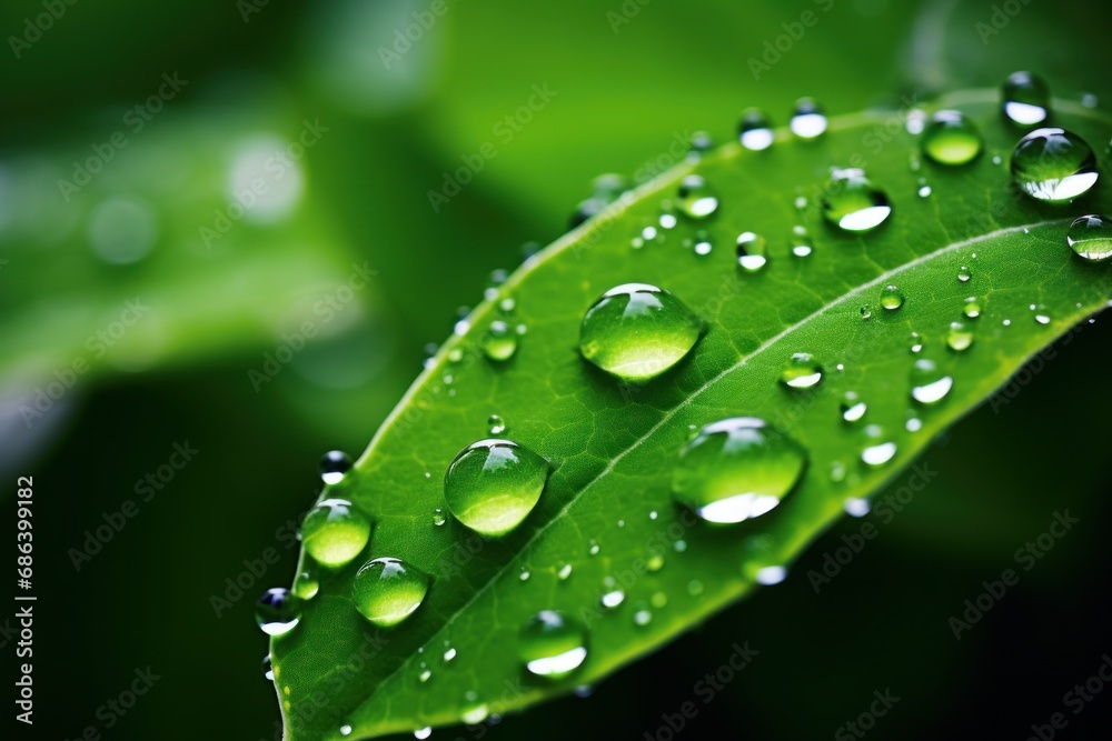Close-up of green leaves. Dew drops on living plants. Droplets on leaves. Close-up of green leaves. Dew drops on living plants. Droplets on leaves.