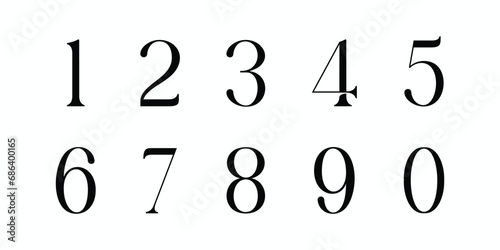 Number font. Font of numbers in classical style with contemporary geometric design. Beautiful elegant numerals. Vintage and old school retro typographic. Vector Illustration