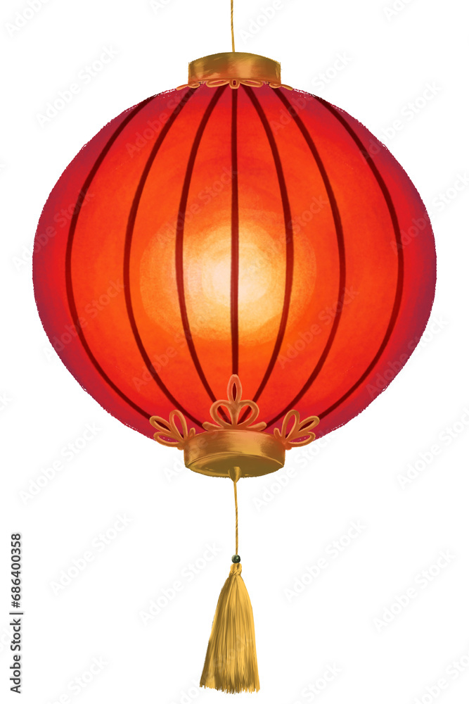 Obraz premium Ilustracion aislada de linterna roja china encendida, simbolo de la cultura china, lampara de papel festiva navideña, festival de los faroles chino, celebracion de año nuevo
