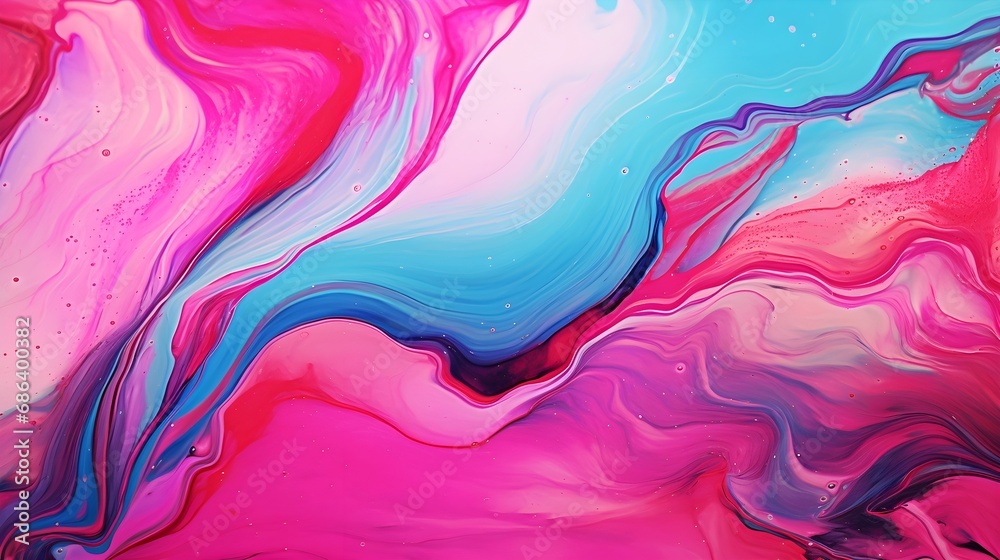 Abstract colorful background with swirling pink and blue paint patterns.