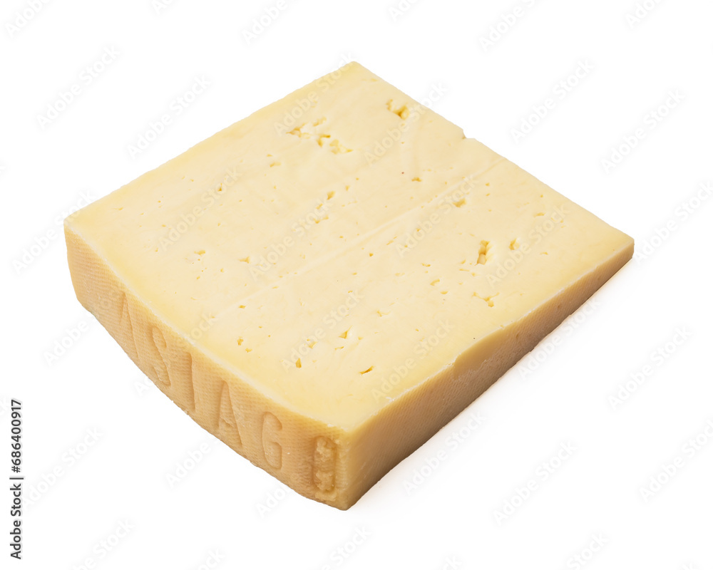 slice of Asiago cheese. isolated white background slice of Asiago cheese. isolated white background
