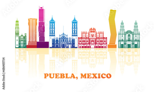 Colourfull Skyline panorama of city of Puebla, Mexico - vector illustration