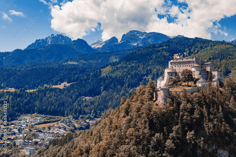 Alpine summer view with fortress Hohenwerfen at Werfen, Pongau, Salzburg, Austria Alpine summer view with fortress Hohenwerfen at Werfen, Pongau, Salzburg, Austria
