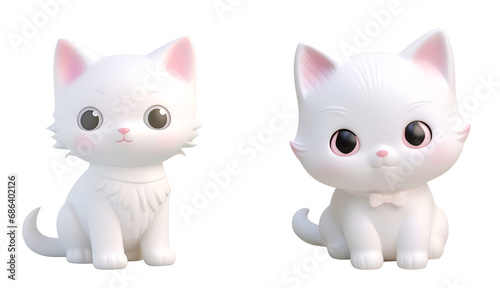 3D Rendered Banner of a Cute White Cat Set: Bath Toys for Kids in the Style of a Kitty, Made of Plastic, Isolated on Transparent Background, PNG