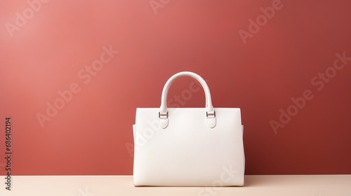 A stylish white leather bag, showcasing its design, with copyspace available for text or additional information.