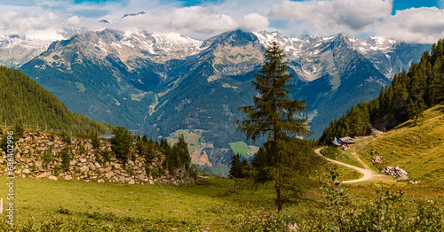 High resolution stitched alpine summer panorama at Mount Klausberg, Ahrntal valley, Pustertal, Trentino, Bozen, South Tyrol