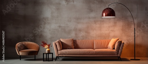 Interior with a sofa and floor lamp photo