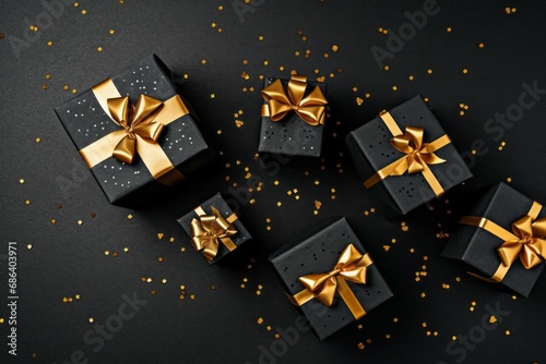 Gift boxes. Sale and Black Friday concept. Background with selective focus and copy space