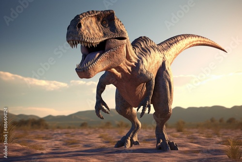 3D illustration of a T-Rex dinosaur from the Cretaceous era. Generative AI