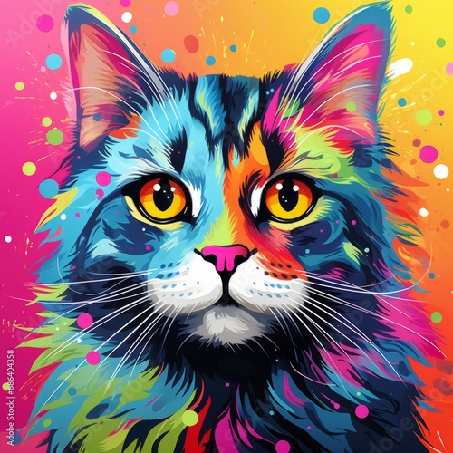 Playful cat exploring vibrant pop art wonderland  Generative AI