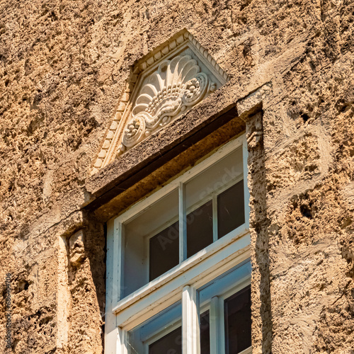 Details of a decorated window frame at Obernberg am Inn, Ried im Innkreis, Innviertel,Upper Austria, Austria photo