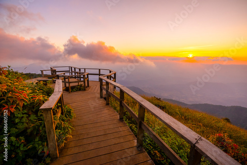Scenic Kew Mae Pan at sunset. The Doi Inthanon National Park in Chiang Mai, Thailand.