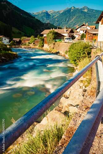 Alpine summer view with silky water effect at St Johann  San Giovanni  Ahrntal valley  Pustertal  Trentino  Bozen  South Tyrol