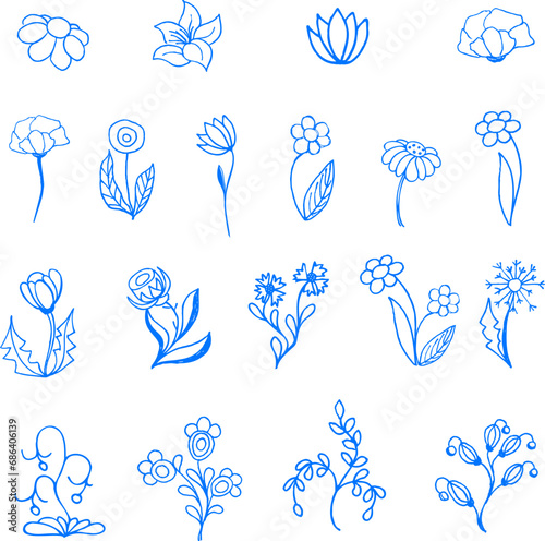 Hand-drawn floral elements for design. No background.