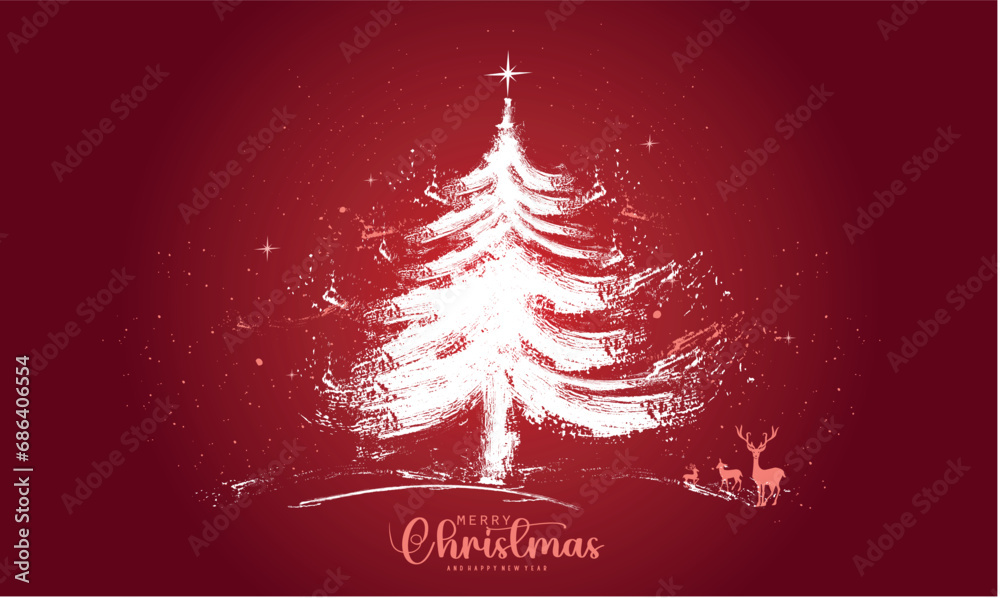 Christmas tree paint brush strokes. Merry Christmas watercolor brush style hand drawn vector illustration.eps8