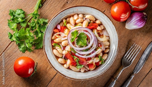 Turkish Gastronomy - Piyaz - Salad with dry beans  onion  parsley  tomato and sumac