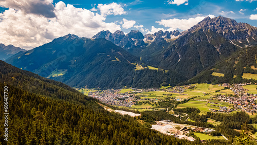 Alpine summer view at Serles cable car station, Mieders, Stubaital valley, Innsbruck, Austria