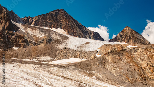 Alpine summer view at the famous Stubai Glacier, Top of Tyrol, Mutterbergalm, Stubaital valley, Innsbruck, Austria