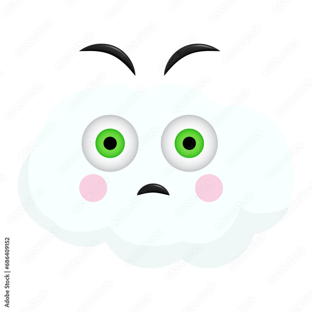 Obraz premium Sad Cloud Character with Green Eyes