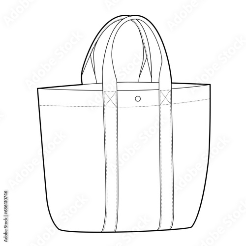Beach Tote oversized tote, carryall functionality silhouette bag. Fashion accessory technical illustration. Vector satchel front 3-4 view for Men, women style, flat handbag CAD mockup sketch isolated