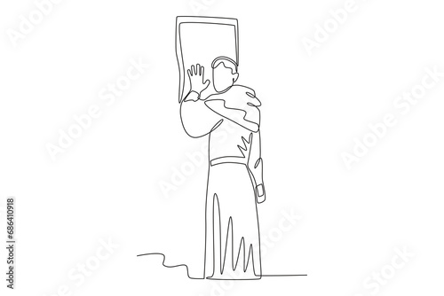 Back view of a priest. Reforma protestante one-line drawing
